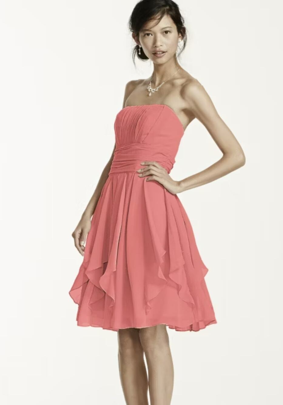 David's Bridal Strapless Chiffon Dress WMNS 2 Layered Skirt Pleated Zip F14169